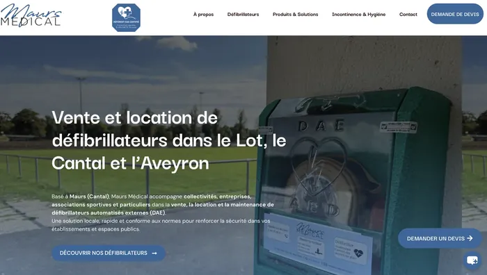Page d'accueil du site de Maurs Médical, équipement médical