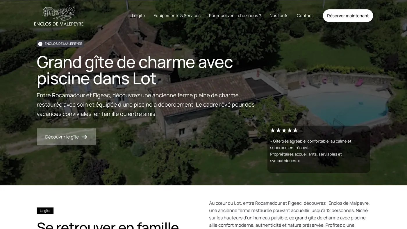 Site web Gîte Enclos de Malepyre — tourisme rural Aveyron